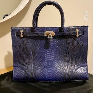 Elegant Blue Real Python Leather Handbag